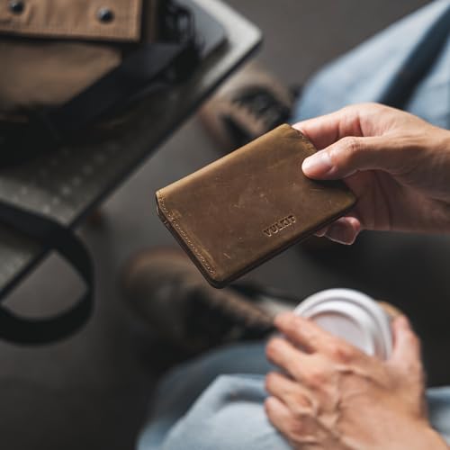 Image of VULKIT Slim Minimalist Card Holder RFID Blocking Leather Credit Card Holder Front Pocket Wallet Magnetic Closure, Handcrafted Cowhide Version
