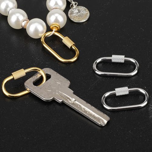 Salbsever 564169_1_YD83ZHRA 4 Pcs Small Locking Carabiner Screw Lock Carabiner Brass Screw Lock Clip Oval Lock Key Clasps Stainless Steel Screw Locking Keychain Simple Brass Keychain Holder Clasp Metal Keychain Clip Hook thumb #4