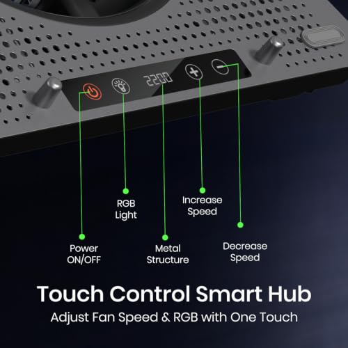 Image of Portronics AeroDock Pro Laptop Cooling Pad with High-Speed Fan, 115 CFM Airflow, 10 RGB Lighting Modes, Built-in Phone Holder, Adjustable Height, Noiseless Fans and Dual USB Ports, Black