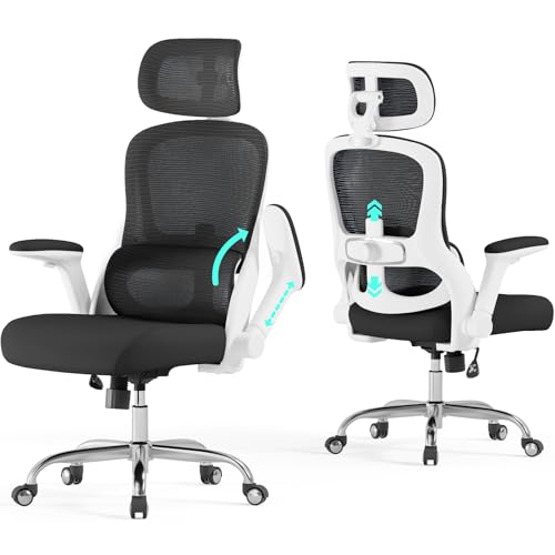 Ergonomic Office Chair - Computer Desk Chair with Adjustable Lumbar Support - 400lbs Executive Desk Chair High Back with Headrest Flip-Up Arms for Long Hours, Rolling Chair (White Black) - Image 7