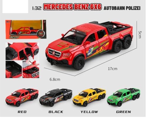 Image of 1:32 Mercedes Benz Pickup Truck Scale Model Car - Exclusive Alloy Metal Pull Back Die Cast Car Toy with Openable Doors, Light & Music - Best Gifts for Kids【Colors as Per Stock】