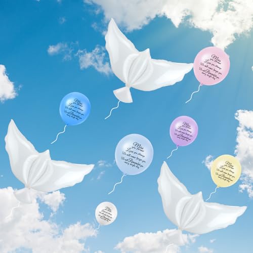Image of Skylety 36 Pcs Memorial Balloons to Release with Dove Balloon,Macaron | Helium, Remembrance for Heavenly Birthday, Memorial Services, Release in Sky Ceremony, Forever in Hearts Messages