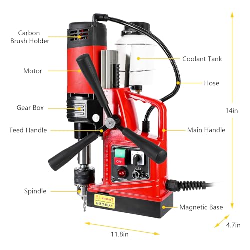 Image of Mag Drill Press, 1100W Power Magnetic Drill Presses, 1.6″ Boring Diameter, 550 RPM, 10 Speed for Industrial & Home Improvement