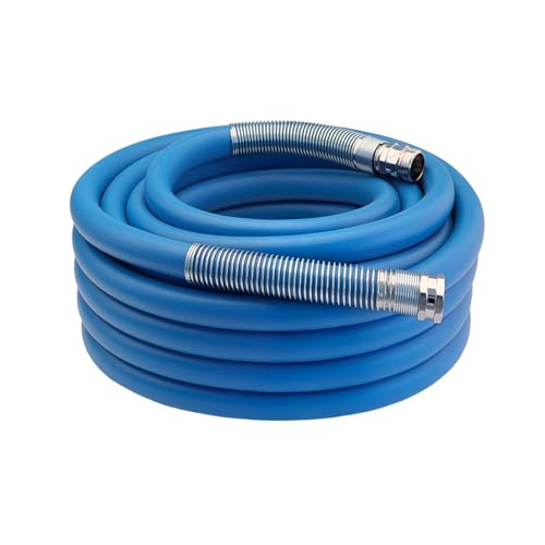 Image of Guitrees 2026 Upgraded Garden Hose 25FT x 5 /8 inch, Heavy Duty Rubber Water Hose with Five Layered Braiding, Swivel male and female Nickel-plated Brass Fittings, 1000PSI Burst, 300PSI Working (Blue)