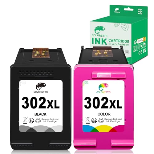 COLORETTO 302 XL Wiederaufbereiteter Tintenpatrone Druckerpatrone für HP 302XL für Deskjet 1110 2130 2132 3630 3639 Envy 4510 4520 4525 Officejet 3830 4650 5220(1 Schwarz 1 Farbe)