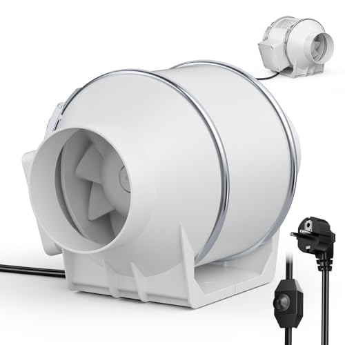 Trsaow Extractor de aire en línea de para baño, extractor de humos con caudal de aire de 310 m³/h, control de velocidad variable, bajo nivel de ruido, para cocina, hidroponía y sótano