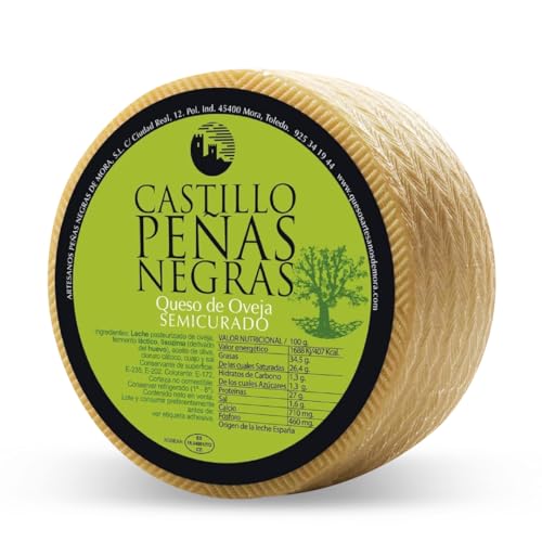 Castillo Peñas Negras | Queso Semicurado de Oveja 3kg - Artesano Manchego, Gourmet, Envasado, Sabor Auténtico, Aroma Lácteo Intenso, Corteza Comestible, 1 Año de Caducidad, Elaborado en La Mancha