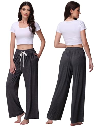 Image of Veseacky Women's Comfy Stretch Drawstring Wide Leg Lounge Casual Pants Pajamas Bottoms Dance Bottoms S-4XL
