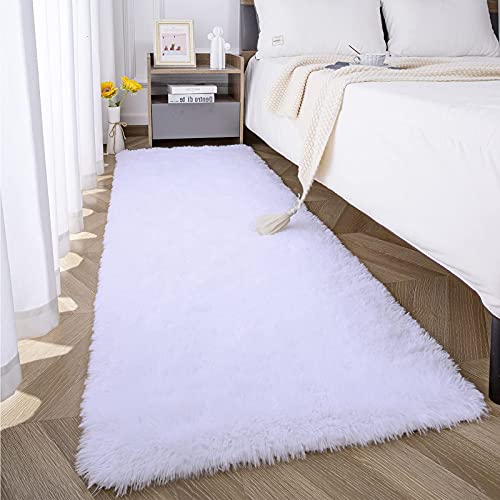Ompaa Fluffy Runner Rugs, 2X4 Feet White, Super Soft Shaggy Carpet Fuzzy Long Fur Rug For Bedroom Living Room Dorm, Plush Kids Playroom Baby Girls Nursery Decor Mats #TOP2