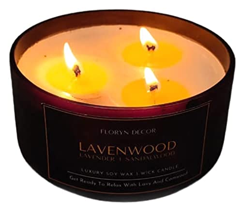 Image of Floryn Decor 3 Wick Candle | Candle for Home Decoration | Luxury Candle for Home Decor | | Burning Time - 40 Hours | Soy Wax Candles Scented (Lavender + Sandalwood)