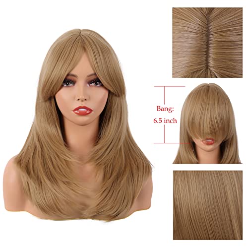 Image of MapofBeauty 20 Inch /50 cm Long Layered With Bangs Straight Synthetic fiber Shoulder Length Hair for Daily Use or Party Wig (Ash Blonde)