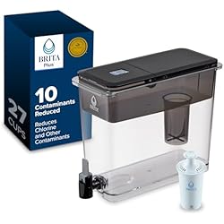 Brita Extra-Large 27-Cup Water Dispenser with BritaPlus Filter, WQA NSF/ANSI Certified, Reduces 2X Contaminants vs. Standard, Reduces Chlorine, Zinc, Copper, Mercury & More, 1 Filter Included, Black