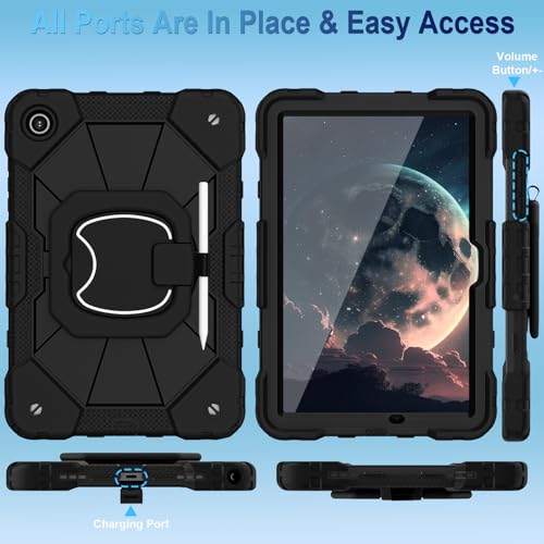 Image of WESOROL Case for Galaxy Tab A11 Plus /A9 Plus 11 Inch,Shockproof Cover for Samsung Tablet A11+ /A9+ Case with Screen Protector 360 Rotating Stand Pencil Holder Shoulder Strap,Black