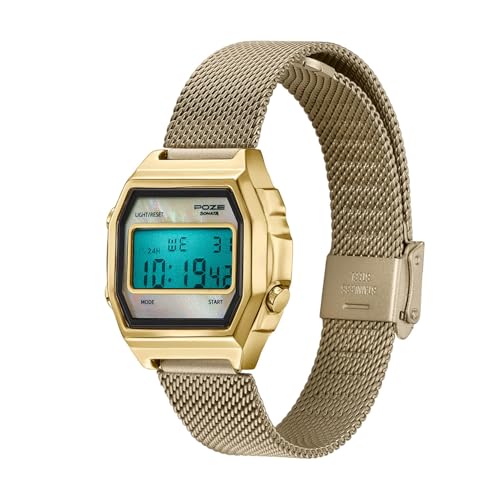 Image of Sonata Poze 8 Quartz Digital with Beige Dial Beige Mesh Strap Watch for Women - SP80170YM01W