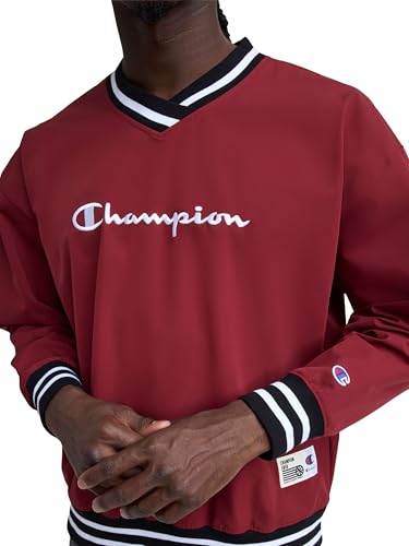 Image of Champion Men's Lightweight V-Neck Woven Pullover, Standard Fit, Script Logo