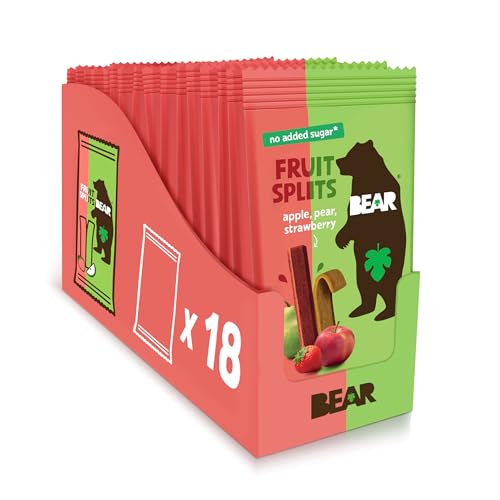 Image of BEAR Real Fruit Snack Splits - Gluten Free, Vegan, and Non-GMO - Apple and Strawberry - Healthy School And Lunch Snacks For Kids And Adults, 0.7 Ounce (Pack of 18)