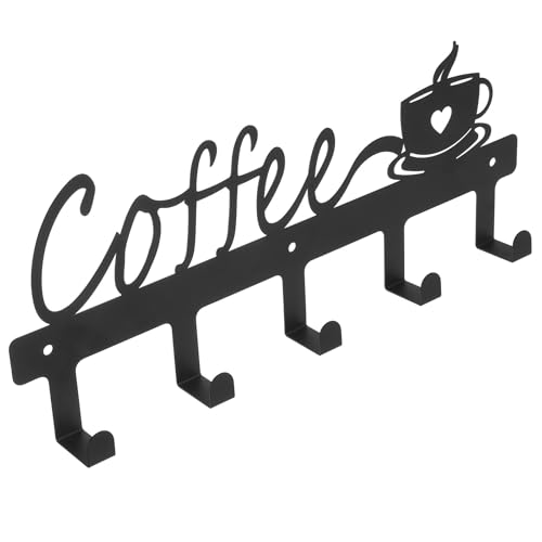 UKCOCO Soporte Metálico para Tazas de Café Negro, Estante de Pared para Colgar en Cocina, Oficina y Hoteles, Portavasos Resistente Diseño Funcional para Comedor y Dormitorio
