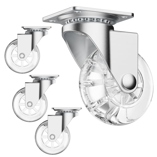 2 Inch Clear Furniture Casters Without Brakes, 360 Degree Swivel Transparent Casters, Lightweight and Durable, Maximum Load Capacity 265lbs