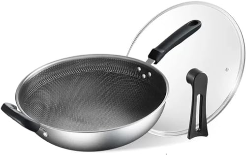 Wok duradero de acero inoxidable con tapa y antiadherente