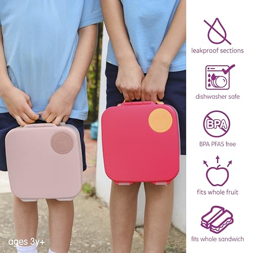 Image of b.box Lunch Box for Big Eaters All Ages - 8.5 Cup Leak Proof Bento Box with 4 Compartments, School Lunch Container with Ice Pack, Dishwasher Safe, BPA-Free, PFAS-Free - Blush Crush