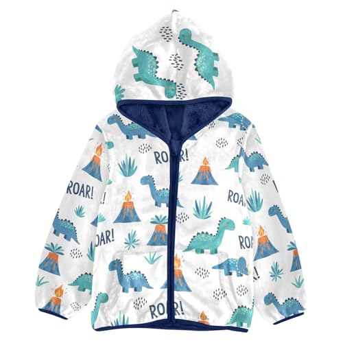 CHIFIGNO Cute Dinosaurs Blue Toddler Boys Thick Comfy Fleece Outerwear Jackets with Polar Fleece Lining 3T