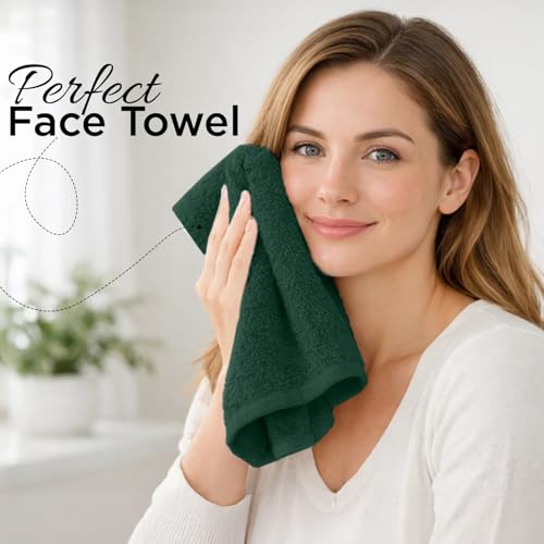 Image of DAN RIVER 12-Pack Premium 100% Cotton Huntergreen Face Towels for Bathroom - Reusable Face Wash Cloths for Showering 12x12 Inches - 550 GSM Super Soft & Absorbent Luxury WashCloths for Body, Spa & Gym
