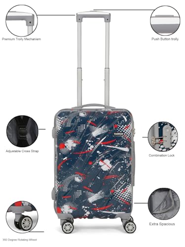 Image of Teakwood World Small 55 cm Cabin Size Trolley Bag Polycarbonate 360 Degree 8 Wheels Luggage Bag with TSA Lock, Adjustable Handle Trolley Bags for Travel, Suitcase for Travel | Spark Blue
