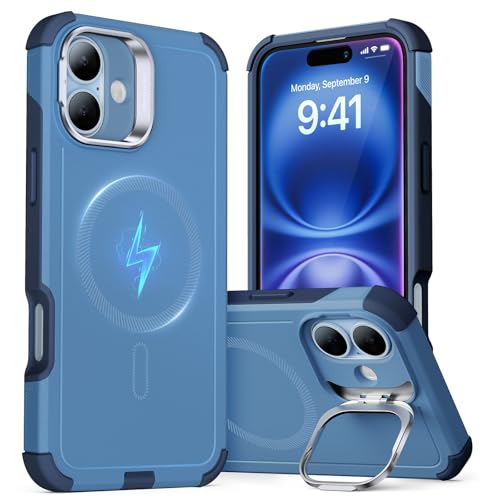 ESR for iPhone 16 Case with Stand, 23 ft Military-Grade Drop Protection, Heavy Duty Magnetic Phone Case, Compatible with MagSafe Accessories, Cyber Series, Light Blue