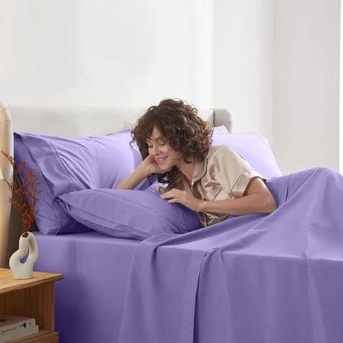 Image of Nestl Extra Deep Full Sheet Set - 6 Piece Breathable & Cooling Sheets - Hotel Luxury Bedding Set w /18-24 Inch Deep Pockets - Easy & Secure Fit - Super Soft, Wrinkle Free & Comfy - Lavender