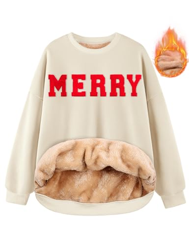 TOMEEK Sudaderas Mujer de Forro Polar Sudaderas Mujer Sin Capucha Manga Larga Invierno Brush Sweatshirts Crew Cuello Redondo Holgada Shirt Casuale(Almendra,XXL)