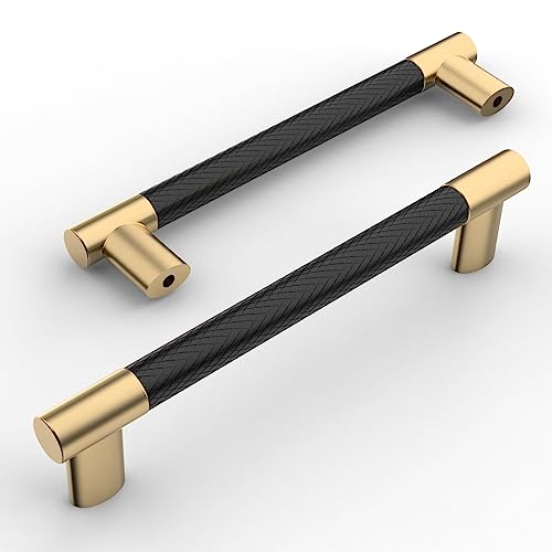 Amerdeco 10 Pack Matte Black and Gold Knurled Cabinet Pulls 5 Inch