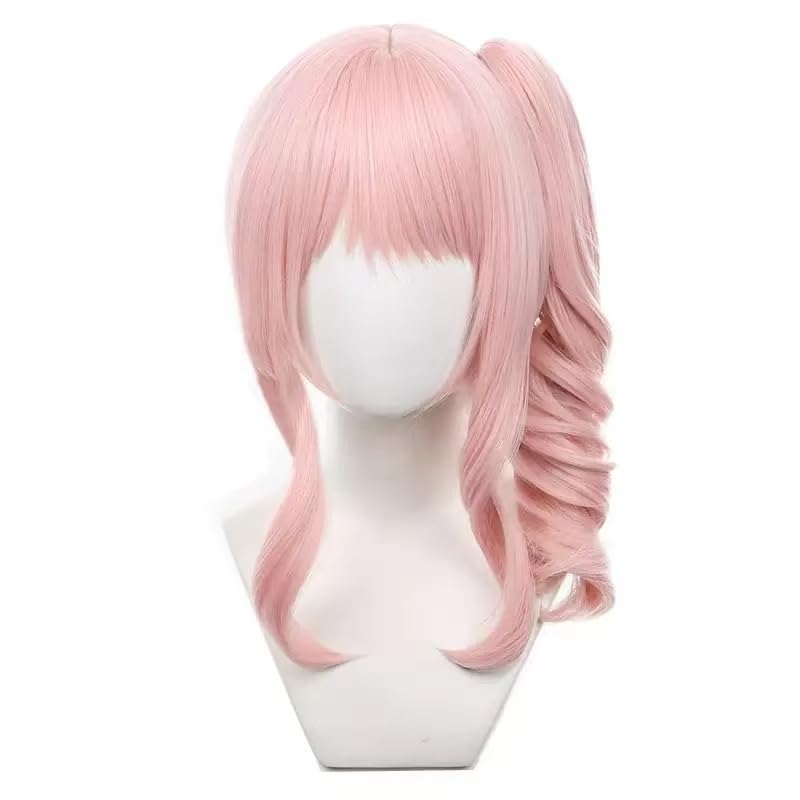Long Pink Curly Cosplay Wigs with A Ponytail Halloween Costume Wig For Women
