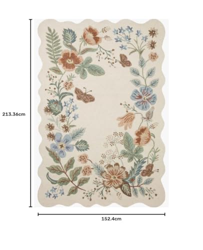 Image of Hand-Tufted Wool Carpet for Living Room 5x7 feet Ivory Floral Pattern Multicolor Anti-Skid High Pile Thick Carpet & Rugs for Bedroom & Hall
