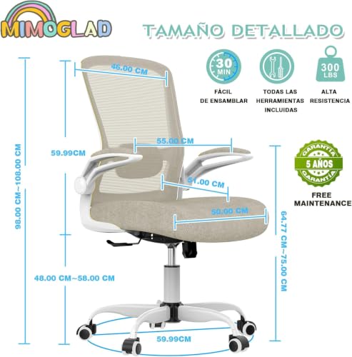 Image of Mimoglad Home Office Chair, High Back Desk Chair, Ergonomic Mesh Computer Chair with Adjustable Lumbar Support and Thickened Seat Cushion (Modern, White and Beige Two-Tone)