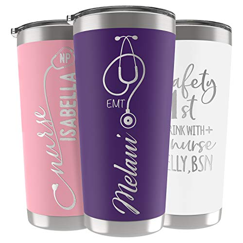 Nurse Personalized 20 oz Tumbler with Custom Engraved Lid - Purple - Nurse Appreciation Gifts: Graduation, Day, Week