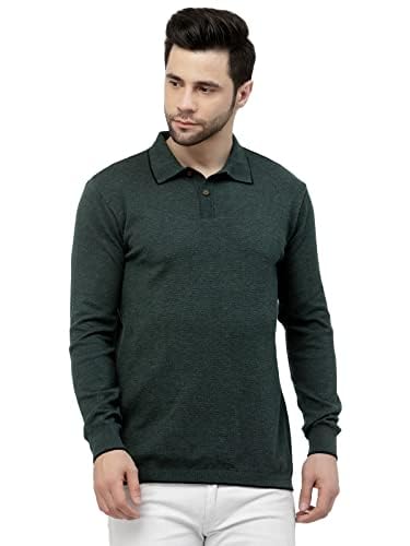 Image of Kalt Mens Basic Solid Full Sleeves Polo Cotton Blend Knitted Regular Fit Polo-Neck T-Shirts with Collar Stylish