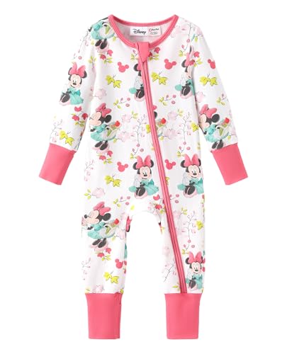 Image of Disney Princess Ariel Belle Moana Mickey Minnie Baby Organic Cotton Footie Zipper Pajamas Newborn Infant Romper