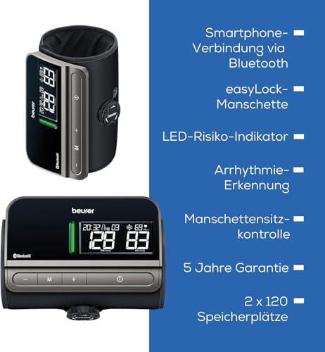 Beurer BM 81 easyLock Oberarm-Blutdruckmessgerät, klinisch validiert, Manschette mit einfachem...
