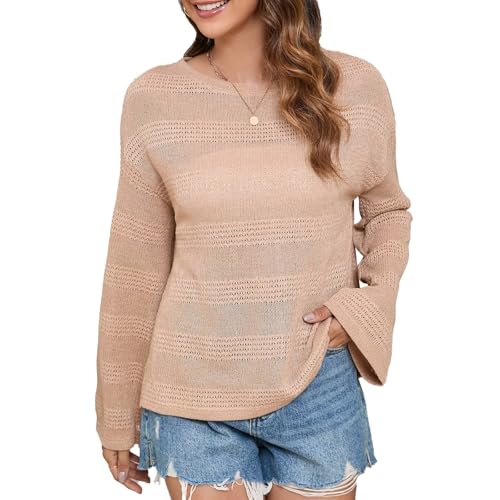 Image of Summer Tops for Women 2024 Crochet Sweater Hollow Out 1 /2 Sleeve Pullover Off Shoulder Sweater T-Shirts Beach Coverup.