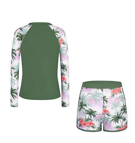 Image of Alakuoti Girls Rash Guard Swimsuit Two Piece Bathing Suit UPF 50+ Sun Protection Long Sleeve Swimwear 6-14 Years