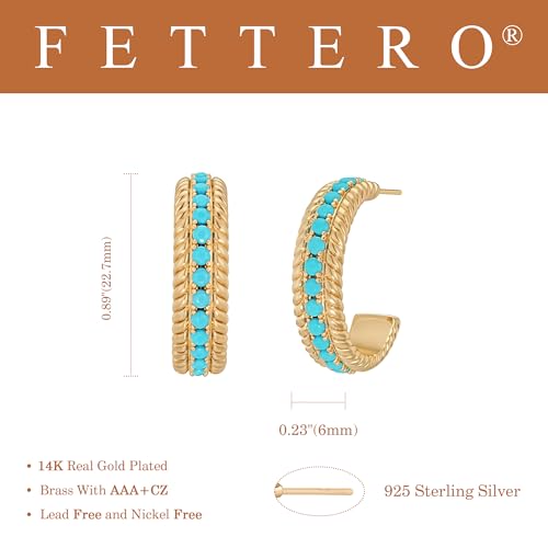 FETTERO Gold Hoop Earrings for Women - 14K Gold Plated Bold Statement Hoops 925 Sterling Silver Post Lightweight Chunky Gold Earrings
