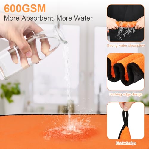 vsshe 5 Stück Autopflege Set mit 3er 600GSM Mikrofasertücher Auto (Korallenfleece) & 2er Mikrofaser Waschhandschuh, Reinigungsset für Auto & Haushalt | 100% Kratzfrei Super saugfähig (40x30cm) orange