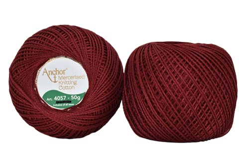 Image of Anchor Mercerised Premium Knitting Crochet Cotton Thread Yarn Balls for Knitting, Weaving, Embroidery and Craft Making Fast Color (Pack of 2 Rolls) (Shade no. 22)