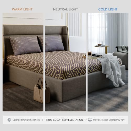Image of Stoa Paris 100% Cotton King Size Fitted Bedsheet with 2 Pillow Covers, 180TC Printed Bedding Set, All-Season Comfort, Soft & Lightweight, Home Decor, Urbanscape - Marigold Maze (182cmx198cm+30cm)