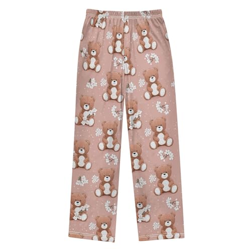 senya Pajama Pants Sleep Pants Brown Bear White Flower for Age 6-142