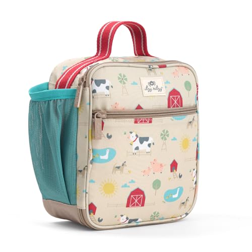 Image of Itzy Ritzy Toddler Lunch Box - Kids Lunch Bag is Insulated and Includes Water Bottle Holder Plus 2 Pockets - Durable, Easy to Clean Toddler Bag (Farm)