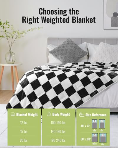 Uttermara Weighted Blanket Full Size(12lbs, 48" x 72", Plaid Black), Double Side Premium Soft Flannel Fleece Weighted Throw Blanket, Reversible Checkerboard Print Heavy Blanket for Adults Couch Bed