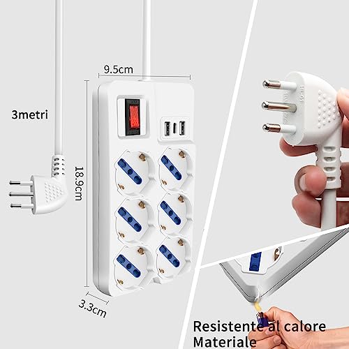 Mscien Ciabatta Multipresa con 3 USB (1 USB-C), 6