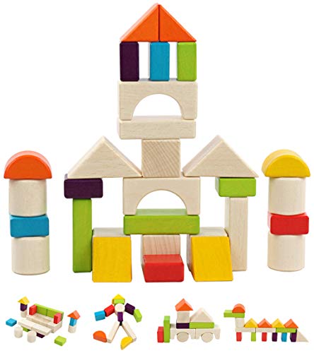 Wooden Blocks Construction Building Toys Set Stacking Bricks Board Games Preschool Early Educational Parent-Child Interaction Sorting Toy for Toddlers Kids Children - 30 Pieces