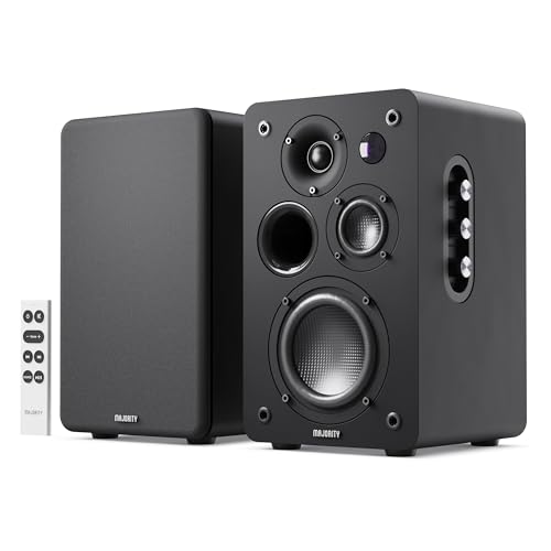 Majority D100X Enceintes Bibliotheques Active | Enceinte HiFi Système Stéréo 2.0 | 100W | Bluetooth 5.3 | HDMI Arc, Phono, RCA & AUX | TV, PC & Platine Vinyle (Noir)